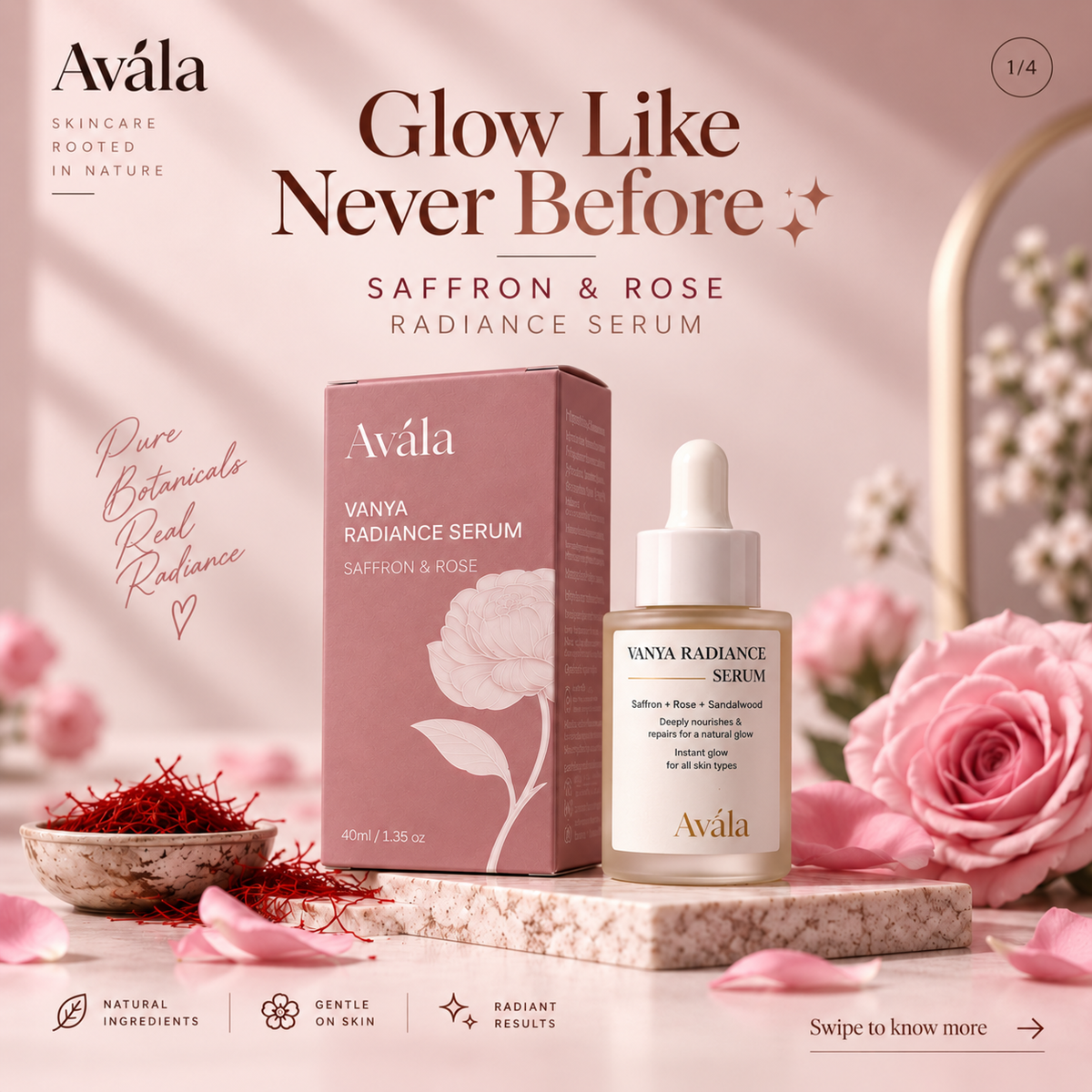 Avála Vanya Radiance Serum - Saffron & Rose Face Serum for Glowing Skin