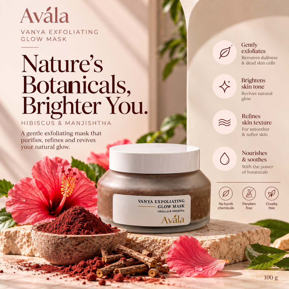 Vanya Exfoliating Glow Mask with Hibiscus & Manjistha – Avála | 100g