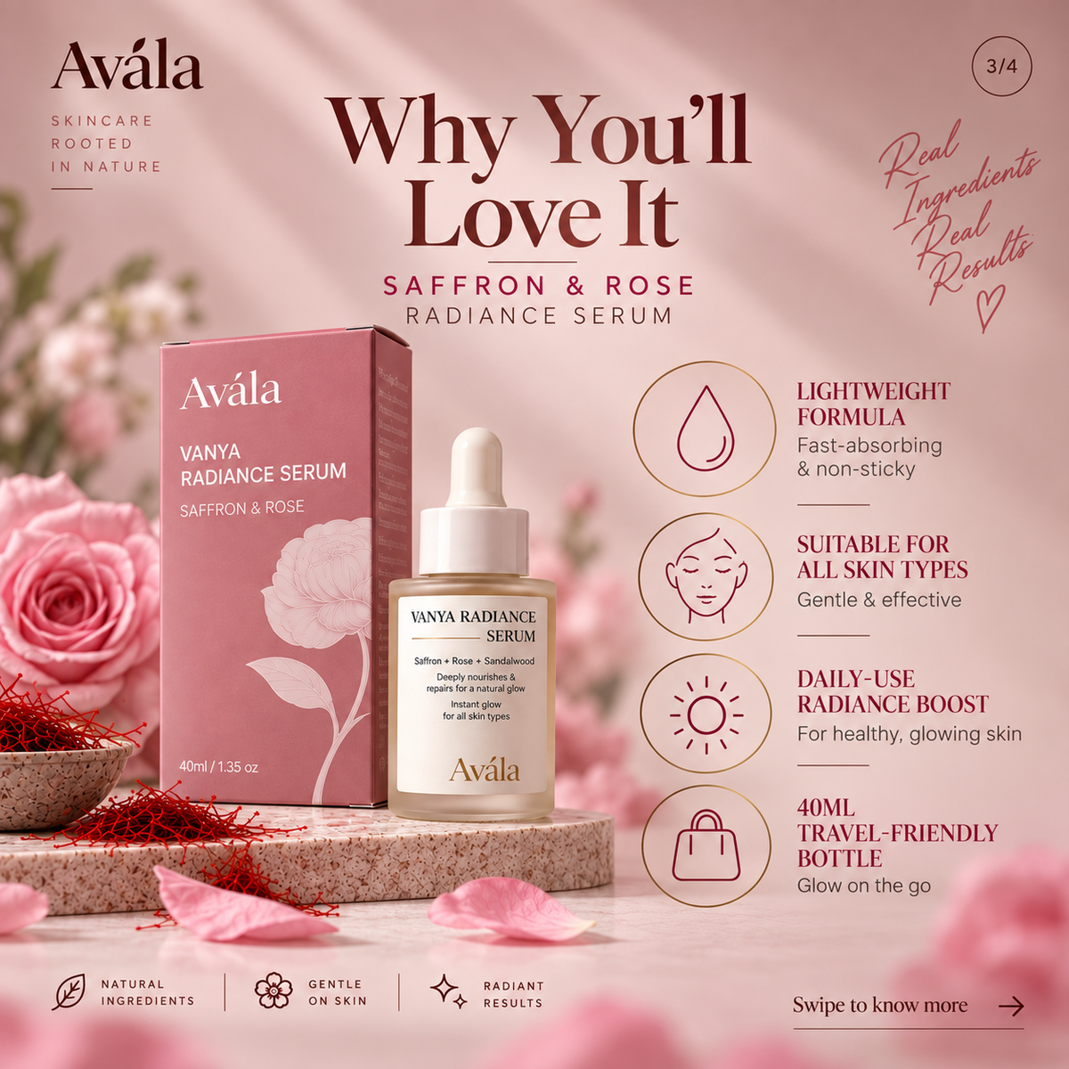 Avála Vanya Radiance Serum - Saffron & Rose Face Serum for Glowing Skin