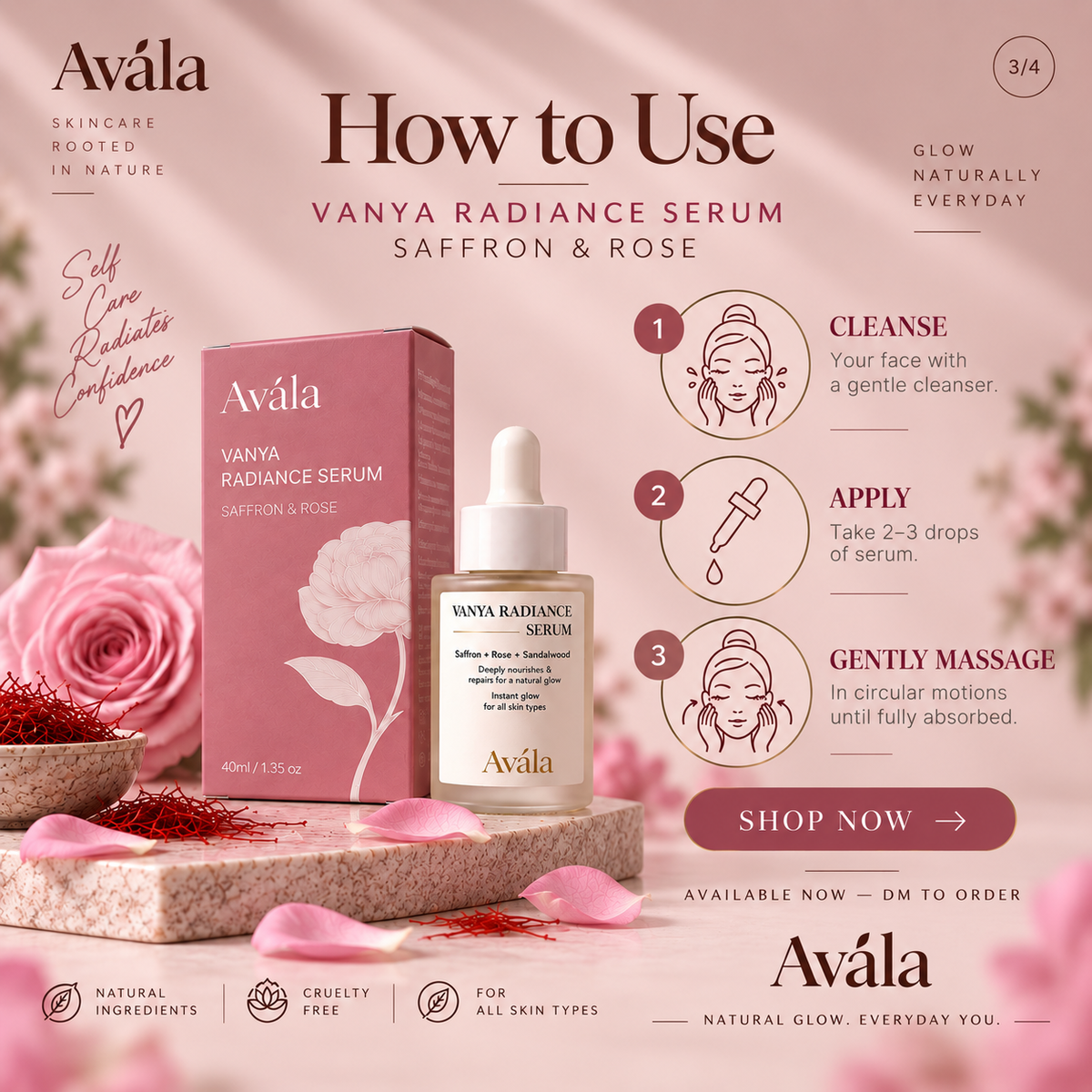 Avála Vanya Radiance Serum - Saffron & Rose Face Serum for Glowing Skin